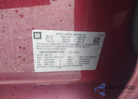 2017 GMC Yukon Denali z USA, uszkodzony, nr VIN 1GKS2CKJ6HR177805